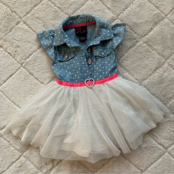 Girls Rule | Chambray Polka Dot & Tulle Twirl Dress | Size 12 Months - Picture 3 of 9